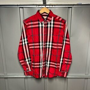 Burberry Brit Red Checkered Long Sleeve Shirt Mens Medium